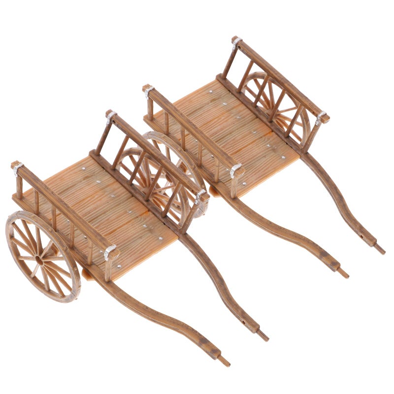 STOBOK 2Pcs Miniature Farming Cart Model Dollhouse Miniature Barrows Simulation Cart Ornaments Landscape Decorations Ancient Wagon Farm Tool Toys - Image 1